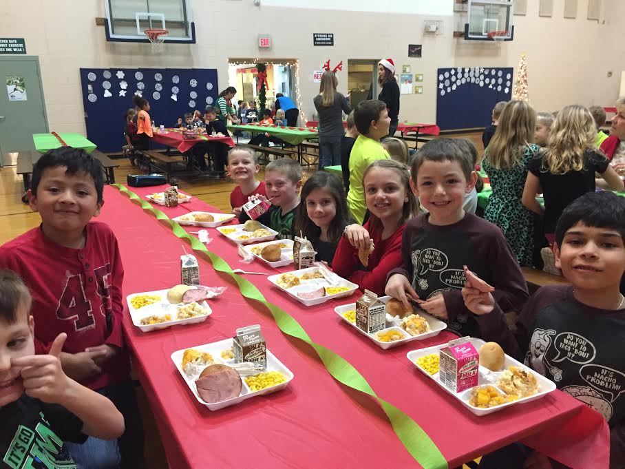 Elementary Students Eating Holiday Lunch