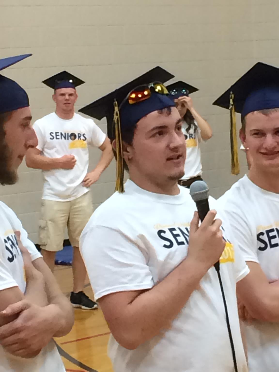 Cooper Wandell, Class of 2017, speaks to students at Pewamo Elementary School as part of a "Senior Walk" in which the Class of 2017 went back to the local elementary schools to visit their old teachers and inspire the next generation of Pirates.