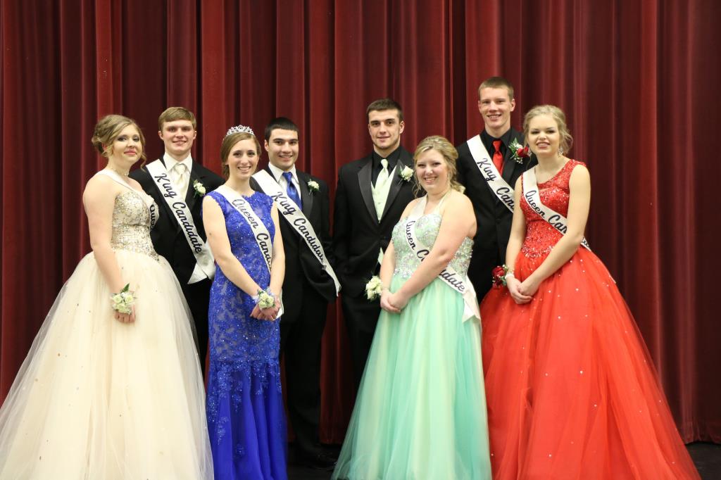 The PW Winterfest court poses for a group picture. Winterfest was held on February 16, 2017, with crowning of the king and queen during half-time of the boy's varsity basketball game.