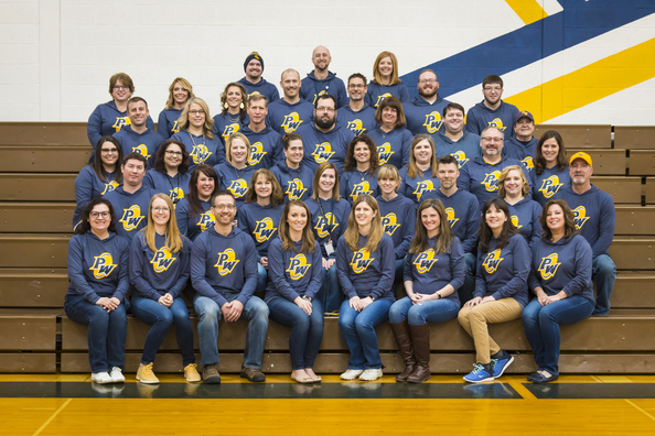 PW Staff in blue and gold hoodies